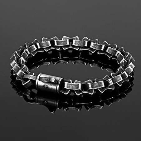 Vue de Cote Bracelet Biker Rock Chaîne métal épaisse "mécanique sombre"