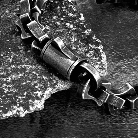 Vue detaille Bracelet Biker Rock Chaîne métal épaisse "mécanique sombre"