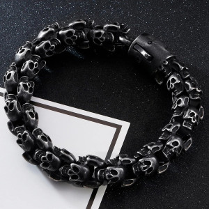 Avant Bracelet Tête de Mort Gothique - Couronne des Crânes Ardents