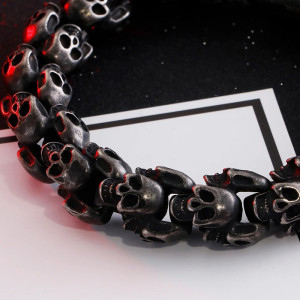 Vue detaille Bracelet Tête de Mort Gothique - Couronne des Crânes Ardents