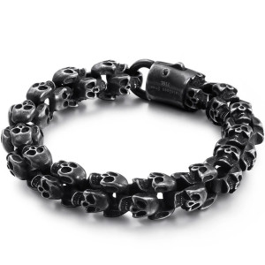 Vue generale Bracelet Tête de Mort Gothique - Couronne des Crânes Ardents