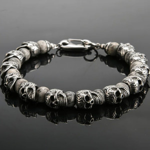 Bracelet Tête de Mort Gothique "Veillée des Ancêtres" Couleur Argent