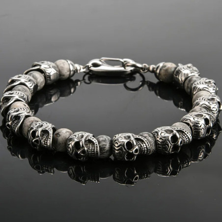 Bracelet Tête de Mort Gothique "Veillée des Ancêtres" Couleur Argent