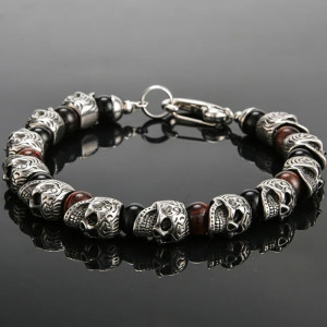 Bracelet Tête de Mort Gothique "Veillée des Ancêtres" Couleur Burgundy