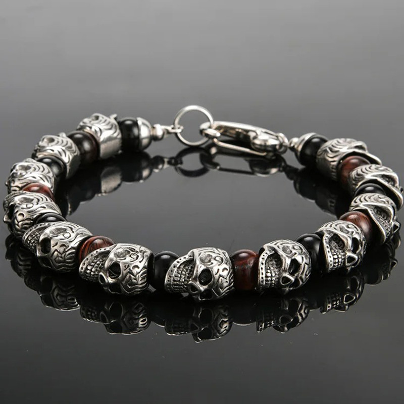 Bracelet Tête de Mort Gothique "Veillée des Ancêtres" Couleur Burgundy