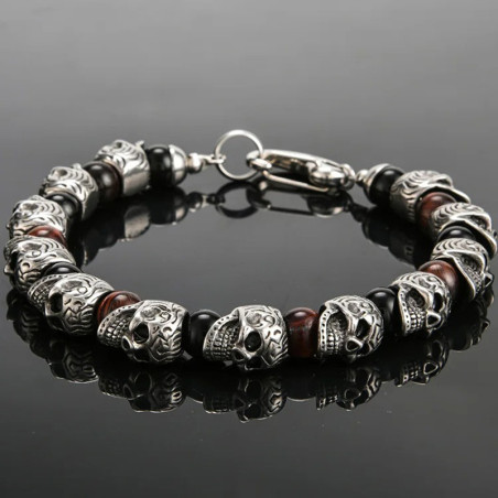 Bracelet Tête de Mort Gothique "Veillée des Ancêtres" Couleur Burgundy