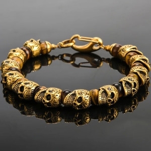 Bracelet Tête de Mort Gothique "Veillée des Ancêtres" Couleur  or