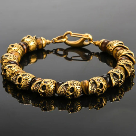 Bracelet Tête de Mort Gothique "Veillée des Ancêtres" Couleur  or