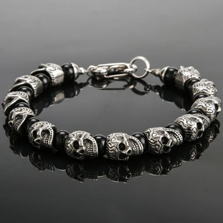 Bracelet Tête de Mort Gothique "Veillée des Ancêtres" Couleur Noir