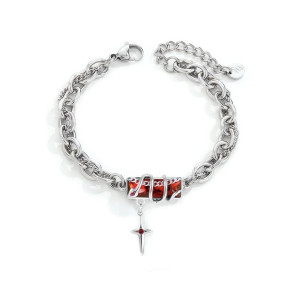 Bracelet Rock Gothique - Croix du Sceau Intérieur Couleur Rouge