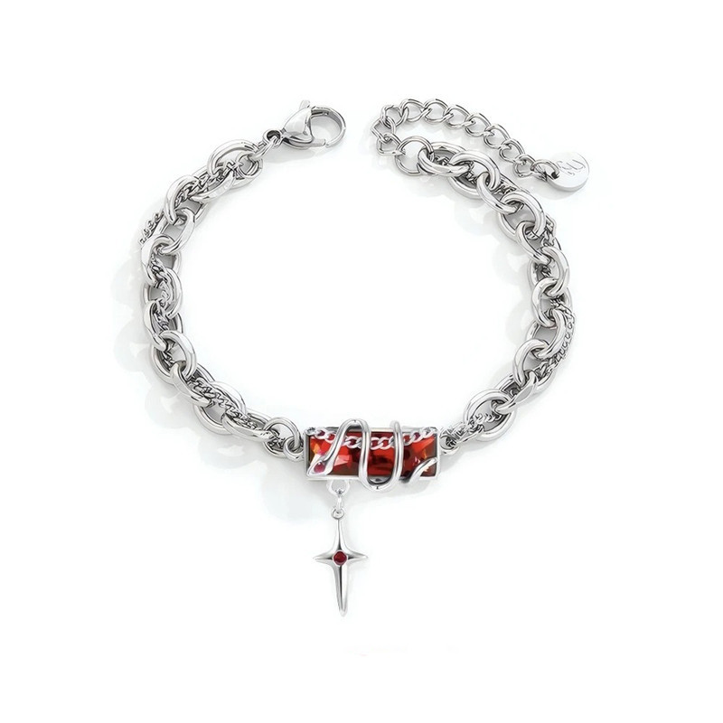 Bracelet Rock Gothique - Croix du Sceau Intérieur Couleur Rouge