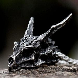Magnifique Collier Tête de Mort Dragon - Crâne Draconique Ancestral
