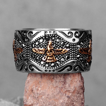 vue de Face Bague Rock Anneau "PERSIA" (L'Aigle de la Foi)