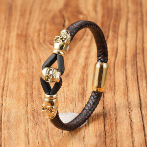 Bracelet Tête de Mort "Lien des Crânes Dorés" Couleur Or