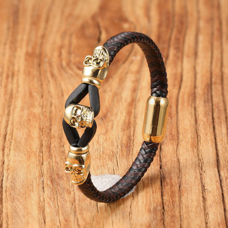 Bracelet Tête de Mort "Lien des Crânes Dorés" Couleur Or