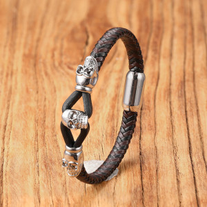 Bracelet Tête de Mort "Lien des Crânes Dorés" Couleur Argent