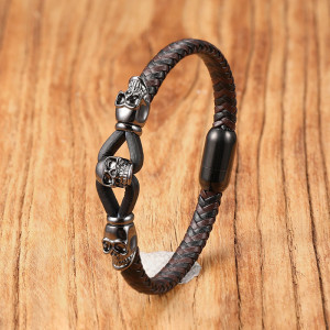 Bracelet Tête de Mort "Lien des Crânes Dorés" Couleur Noir