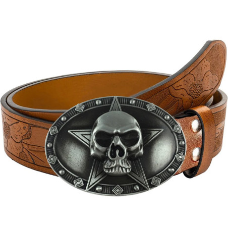 vue generale Ceinture Tête de Mort Étoile Mystique Couleur Marron