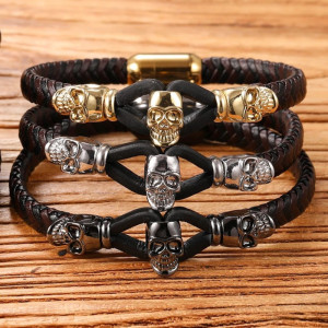 Bracelet Tête de Mort Lien des Crânes Dorés disponible en 3 couleurs au choix