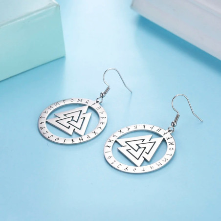 Boucles d’Oreilles Viking "Cercle Runique du Valknut" Bijoux Nordique