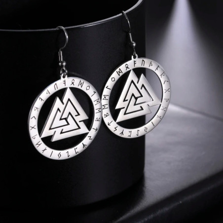 Boucles d’Oreilles Viking "Cercle Runique du Valknut"