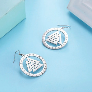 Vue de Cote Boucles d’Oreilles Viking "Cercle Runique du Valknut"