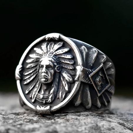 Vue laterale Bague Indiens Chevalière "APACHE -  L'Esprit des Plaines"
