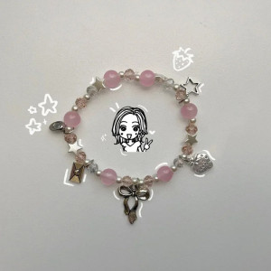 Bracelet Perles Goth Kawaii "Cute Chaos" Couleur Rose