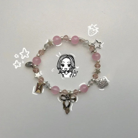 Bracelet Perles Goth Kawaii "Cute Chaos" Couleur Rose