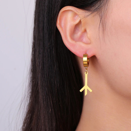 Vue portee Boucles d’Oreilles Viking "Rune de l’Axe Sacré" Couleur or