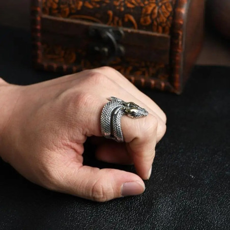 vue portee Bague Serpent Anneau Ajustable "BASILISK Le Roi des Reptiles"