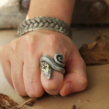 vue portee Bague Serpent Anneau Ajustable "BASILISK Le Roi des Reptiles"
