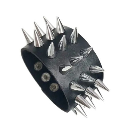 Bracelets Spikes en Cuir Noir Modele 4