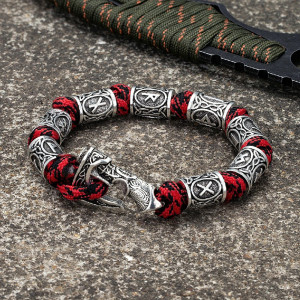 Bracelet Viking Runique en Paracorde "Fermoir Hache" Couleur Rouge