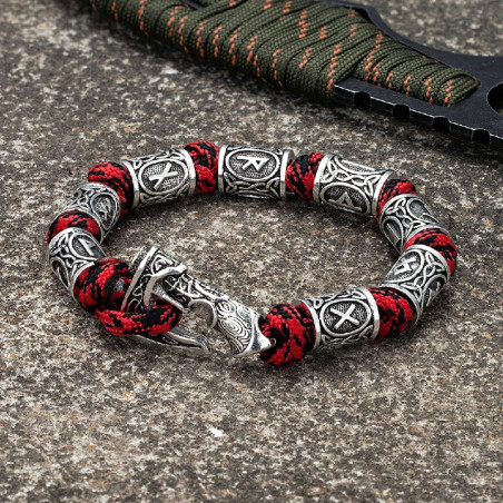Bracelet Viking Runique en Paracorde "Fermoir Hache" Couleur Rouge