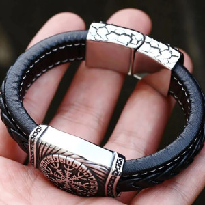 Vue de cote Bracelet Viking Vegvísir - Boussole Nordique