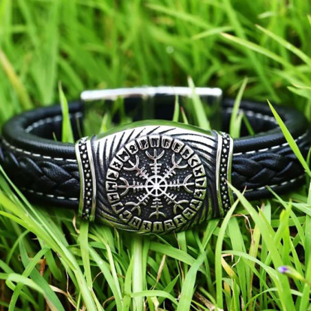 Vue de Face Bracelet Viking Vegvísir - Boussole Nordique