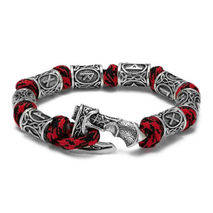 Détails du Bracelet Viking Runique en Paracorde Fermoir Hache Couleur Rouge