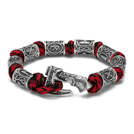 Détails du Bracelet Viking Runique en Paracorde Fermoir Hache Couleur Rouge