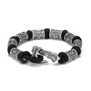 Détails du Bracelet Viking Runique en Paracorde Fermoir Hache Couleur Noir