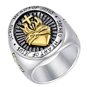 Bague Rock "Cœur Sacré du Christ Ardant" Couleur Or