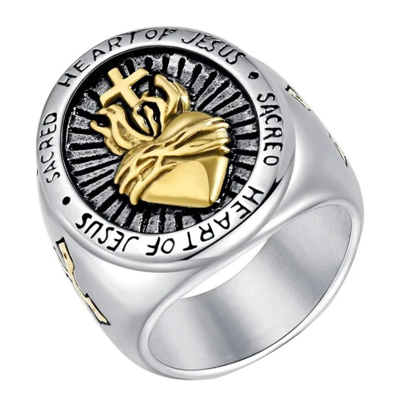 Bague Rock "Cœur Sacré du Christ Ardant" Couleur Or