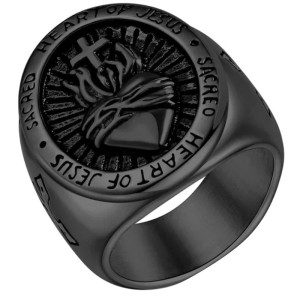 Bague Rock "Cœur Sacré du Christ Ardant" Couleur Noir