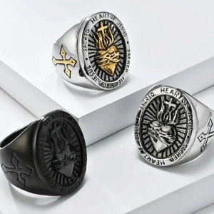 Bague Rock "Cœur Sacré du Christ Ardant" - 3 couleurs au choix !