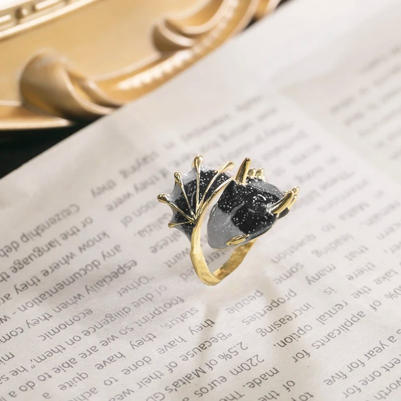 Bague Dragon Astral aux Ailes d’Éther Couleur Noir