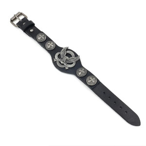 Bracelet Biker Aigle Royal "Black Leather Cross"