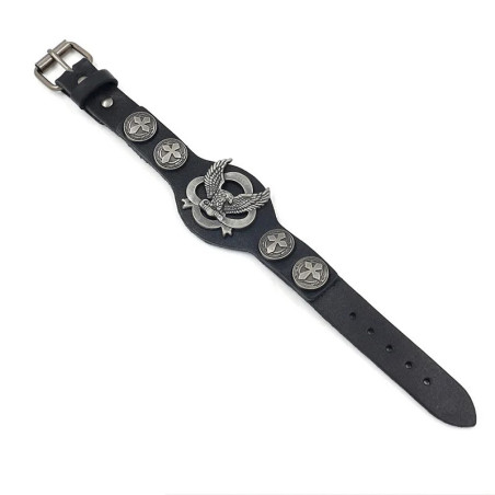 Bracelet Biker Aigle Royal "Black Leather Cross"