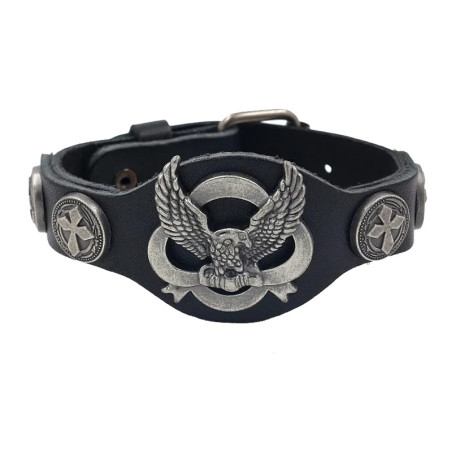 Avant Bracelet Biker Aigle Royal "Black Leather Cross"