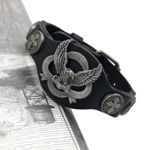 Bracelet Biker Aigle Royal "Black Leather Cross"