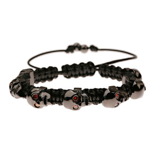 Bracelet Goth Têtes de Mort "Ossuaire" Couleur Rouge